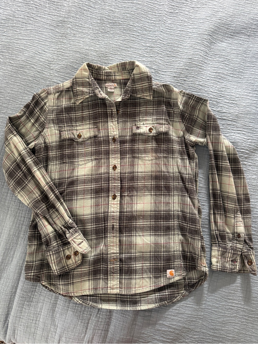 Carhartt Plaid Flannel Shirt Blue & Gray size Medium